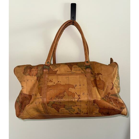 Vintage‎ Gitano World Map Duffle Bag Travel Carry On Luggage Atlas Leather - Picture 2 of 13